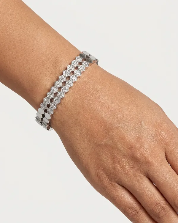 Silver_Brass_Hexagonal_Crystal_Link_Bracelet_For_Women