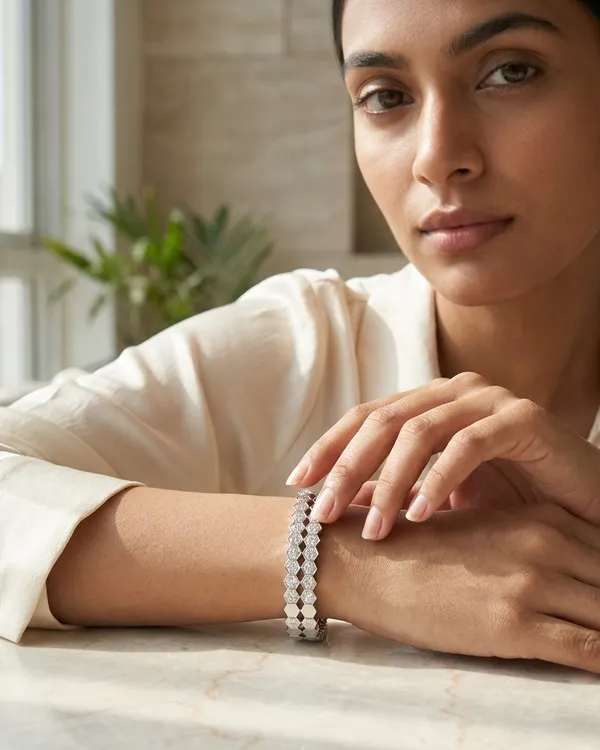 Silver_Brass_Hexagonal_Crystal_Link_Bracelet_For_Women