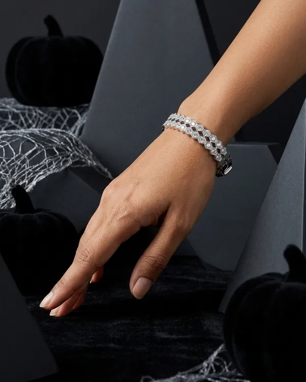Silver_Brass_Hexagonal_Crystal_Link_Bracelet_For_Women