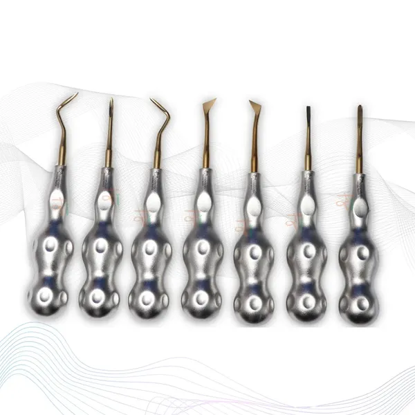ROOT_ELEVATORS_PREMIUM_ANATOMICAL_HANDLE__SET_OF_7_Pcs_Anatomic_SILVER_DLC_Handle_|_Gold_TiN_Coated_Tip_|_CNC_Non-Breakable_Design_Joint