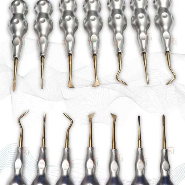 ROOT_ELEVATORS_PREMIUM_ANATOMICAL_HANDLE__SET_OF_7_Pcs_Anatomic_SILVER_DLC_Handle_|_Gold_TiN_Coated_Tip_|_CNC_Non-Breakable_Design_Joint