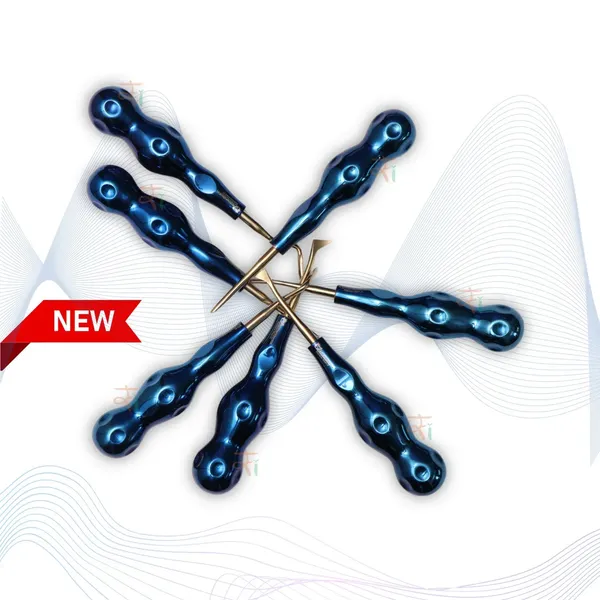 ROOT_ELEVATORS_PREMIUM_ANATOMICAL_HANDLE__SET_OF_7_Pcs._#REPAHK7B2_Anatomic_BLUE_DLC_Handle_|_Gold_TiN_Coated_Tip_|_CNC_Non-Breakable_Design_Joint