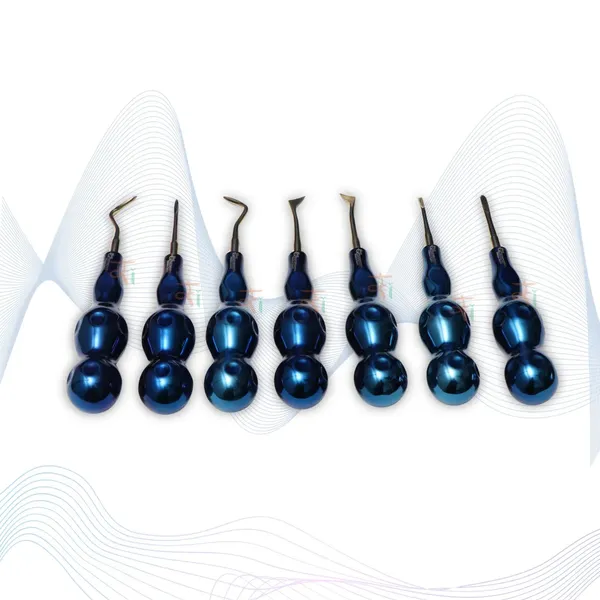 ROOT_ELEVATORS_PREMIUM_ANATOMICAL_HANDLE__SET_OF_7_Pcs._#REPAHK7B2_Anatomic_BLUE_DLC_Handle_|_Gold_TiN_Coated_Tip_|_CNC_Non-Breakable_Design_Joint
