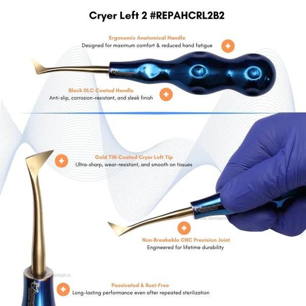 ROOT_ELEVATORS_PREMIUM_ANATOMICAL_HANDLE__SET_OF_7_Pcs._#REPAHK7B2_Anatomic_BLUE_DLC_Handle_|_Gold_TiN_Coated_Tip_|_CNC_Non-Breakable_Design_Joint