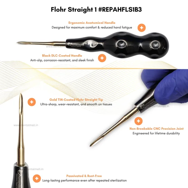 ROOT_ELEVATORS_PREMIUM_ANATOMICAL_HANDLE__SET_OF_7_Pcs._#REPAHK7B3_Anatomic_BLACK_DLC_Handle_|_Gold_TiN_Coated_Tip_|_CNC_Non-Breakable_Design_Joint