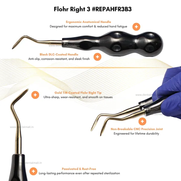 ROOT_ELEVATORS_PREMIUM_ANATOMICAL_HANDLE__SET_OF_7_Pcs._#REPAHK7B3_Anatomic_BLACK_DLC_Handle_|_Gold_TiN_Coated_Tip_|_CNC_Non-Breakable_Design_Joint