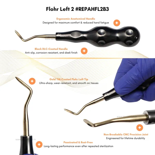 ROOT_ELEVATORS_PREMIUM_ANATOMICAL_HANDLE__SET_OF_7_Pcs._#REPAHK7B3_Anatomic_BLACK_DLC_Handle_|_Gold_TiN_Coated_Tip_|_CNC_Non-Breakable_Design_Joint