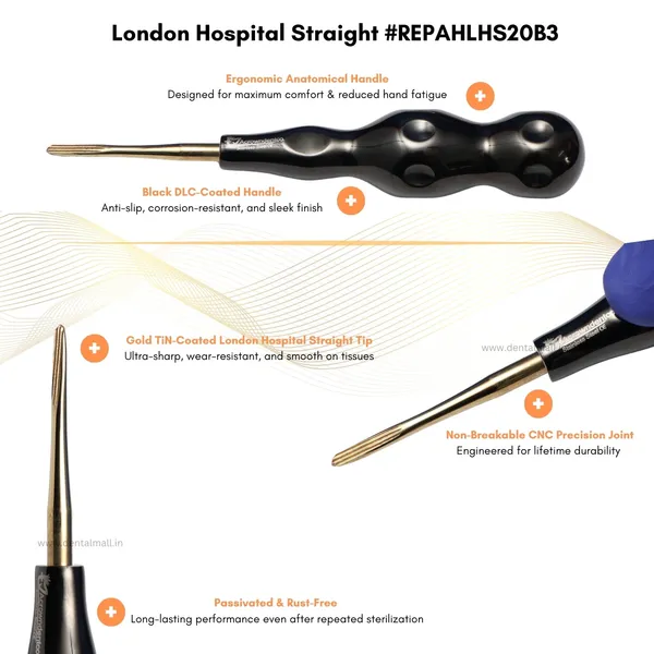 ROOT_ELEVATORS_PREMIUM_ANATOMICAL_HANDLE__SET_OF_7_Pcs._#REPAHK7B3_Anatomic_BLACK_DLC_Handle_|_Gold_TiN_Coated_Tip_|_CNC_Non-Breakable_Design_Joint
