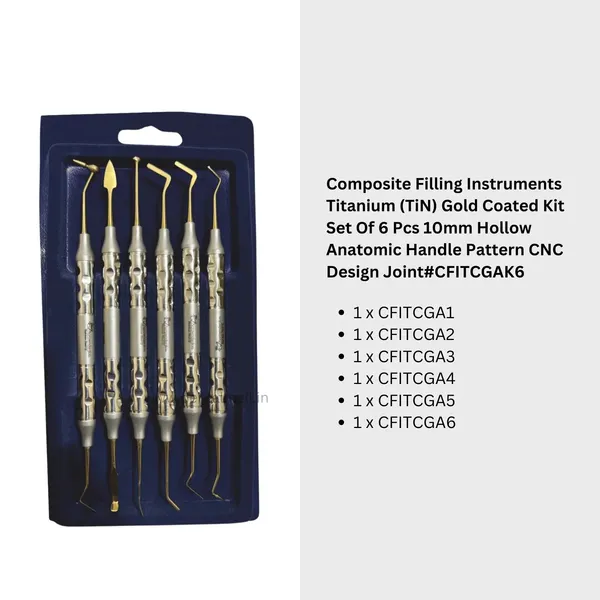 Composite_Filling_Instruments_Titanium_(TiN)_Gold_Coated_Kit_Set_Of_6_Pcs_10mm_Hollow_Anatomic_Handle_Pattern_CNC_Design_Joint_#CFITCGAK6