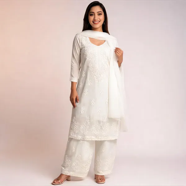 White_Muslin_Embroidered_Kurti_Palazzo_Set_With_Dupatta_For_Women
