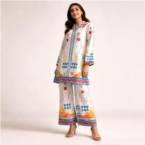 White_Cotton_Slub_Printed_Kurta_Palazzo_Co-Ord_Set_For_Women