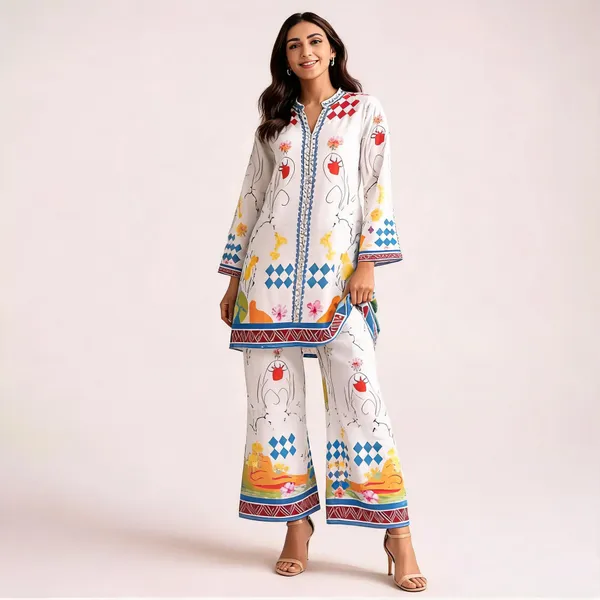 White_Cotton_Slub_Printed_Kurta_Palazzo_Co-Ord_Set_For_Women