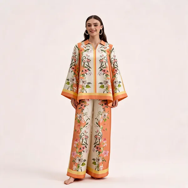 White_Cotton_Slub_Floral_Printed_V-Neck_Co-Ord_Set_For_Women
