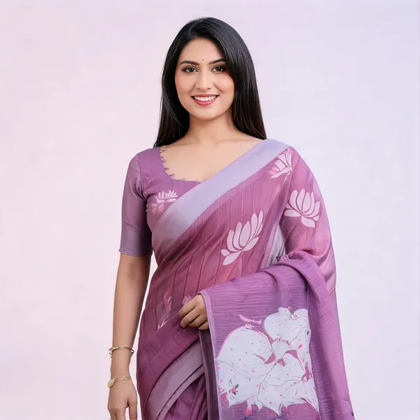 Purple_Linen_Cotton_Printed_Saree_For_Women