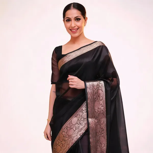 Black_Organza_Zari_Border_Saree_For_Women
