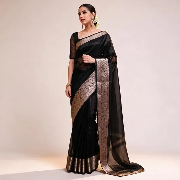 Black_Organza_Zari_Border_Saree_For_Women