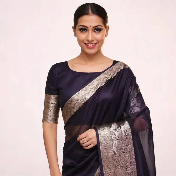 Blue_Organza_Kanjivaram_Zari_Border_Saree_For_Women