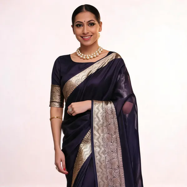 Blue_Organza_Kanjivaram_Zari_Border_Saree_For_Women