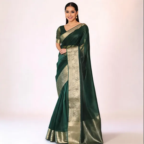 Green_Organza_Zari_Border_Saree_For_Women