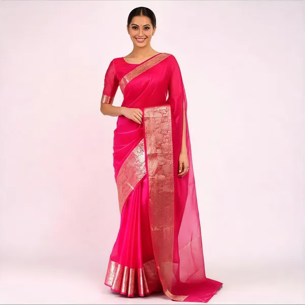 Pink_Organza_Kanjivaram_Zari_Border_Saree_For_Women