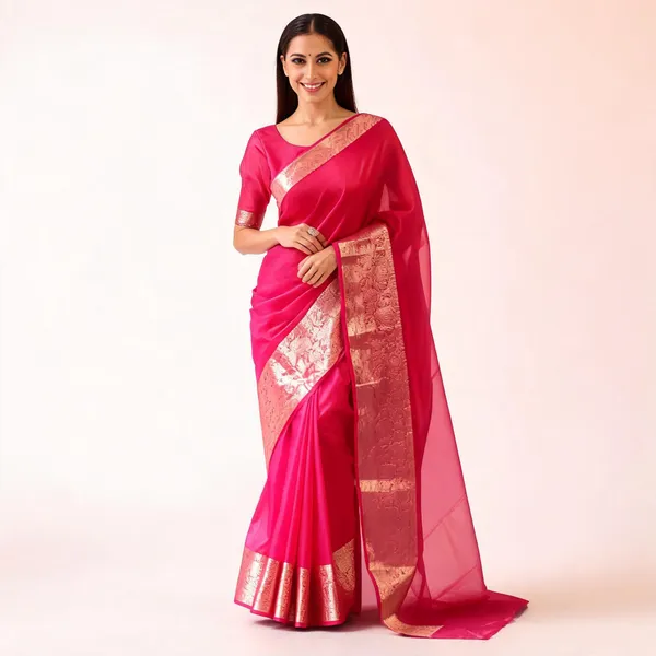 Pink_Organza_Kanjivaram_Zari_Border_Saree_For_Women