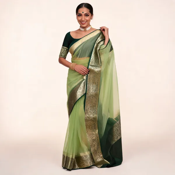 Pista_Green_Organza_Zari_Border_Saree_For_Women