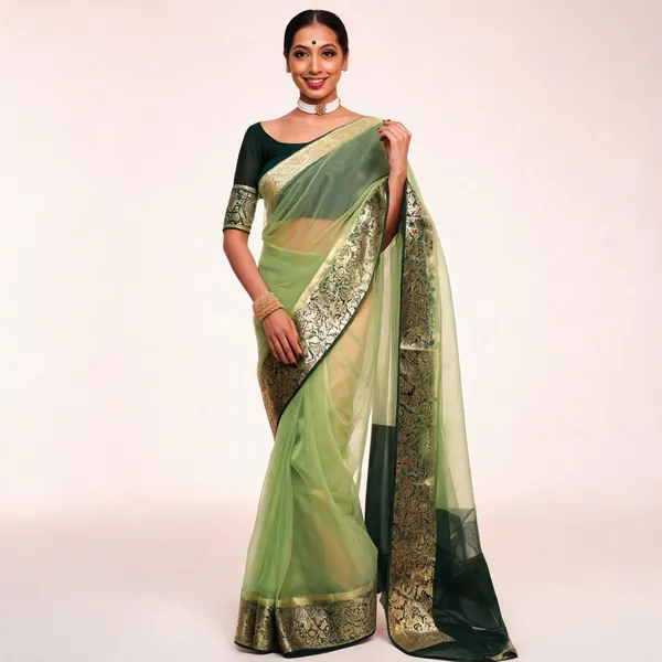 Pista_Green_Organza_Zari_Border_Saree_For_Women