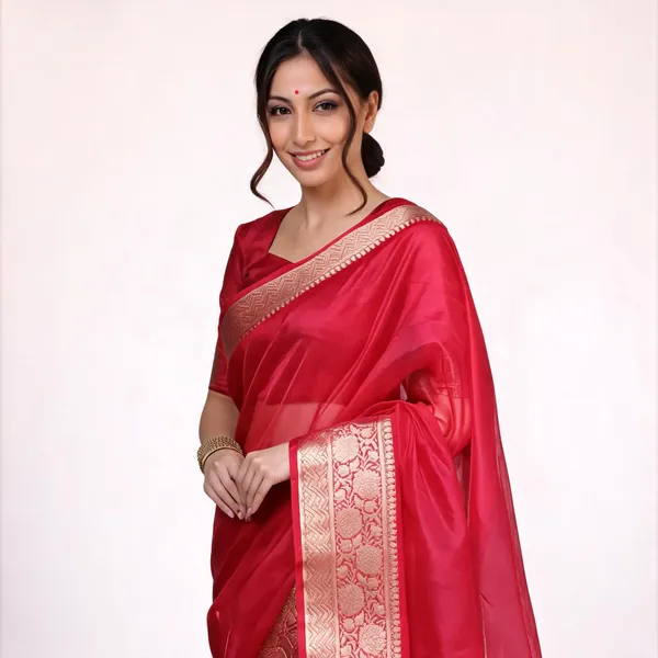 Red_Organza_Zari_Border_Saree_For_Women