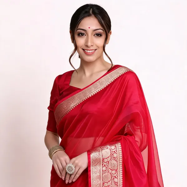 Red_Organza_Zari_Border_Saree_For_Women