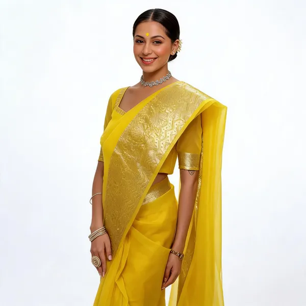 Yellow_Organza_Zari_Border_Saree_For_Women