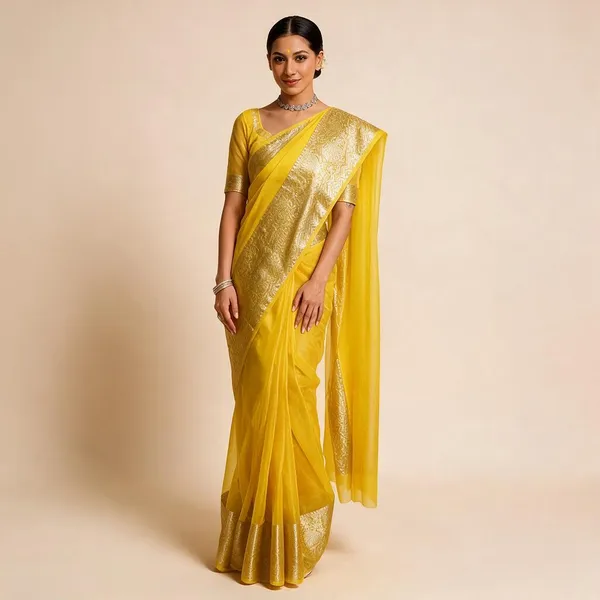 Yellow_Organza_Zari_Border_Saree_For_Women