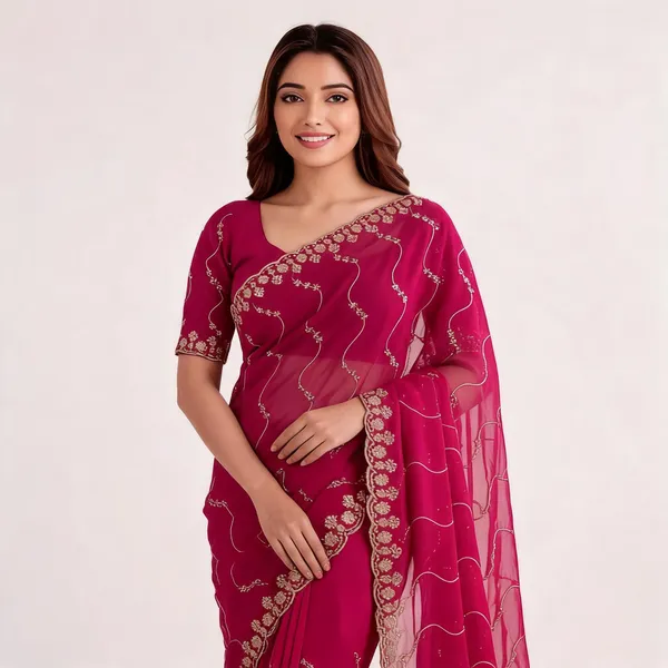 Rani_Pink_Star_Georgette_Embroidered_Leriya_Saree_For_Women