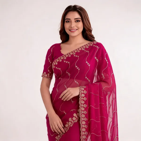 Rani_Pink_Star_Georgette_Embroidered_Leriya_Saree_For_Women