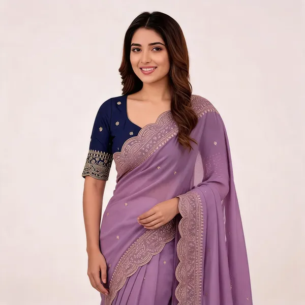 Lavender_Georgette_Embroidered_Buti_Saree_For_Women