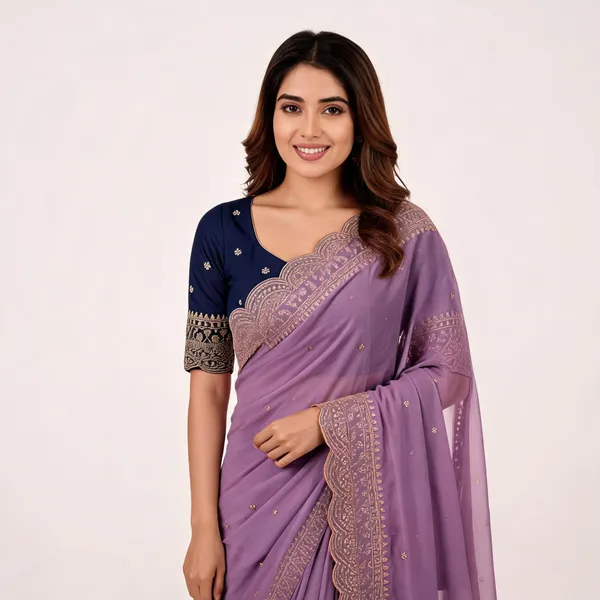 Lavender_Georgette_Embroidered_Buti_Saree_For_Women
