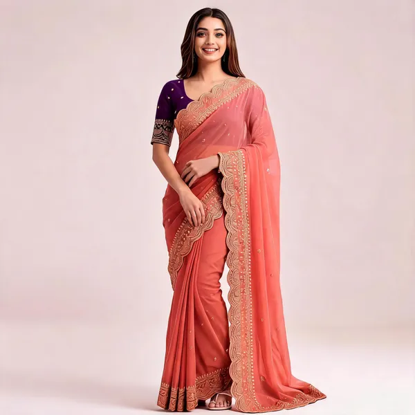 Orange_Georgette_Embroidered_Buti_Saree_For_Women