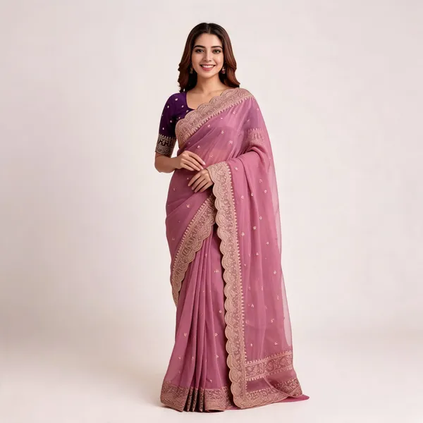 Rose_Pink_Georgette_Embroidered_Buti_Saree_For_Women