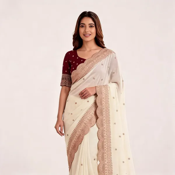 White_Georgette_Embroidered_Scalloped_Border_Saree_For_Women
