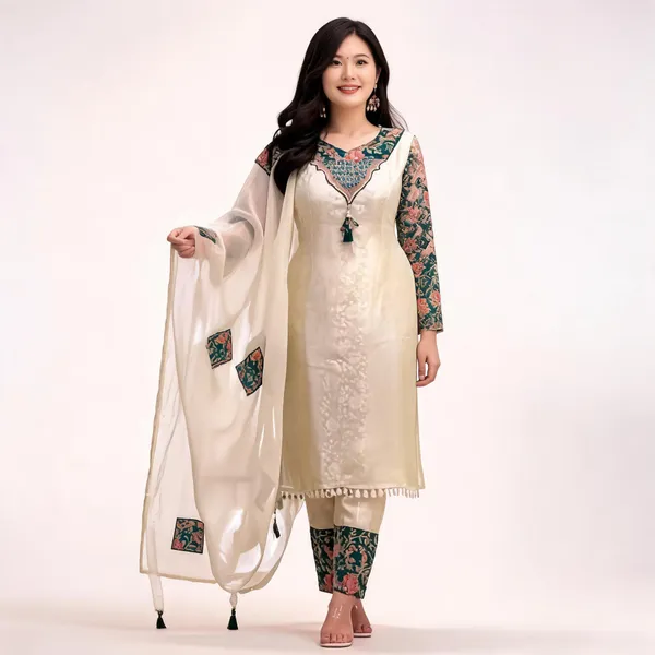 Cream_Banarasi_Woven_Straight_Suit_Set_With_Jacquard_Dupatta_For_Women