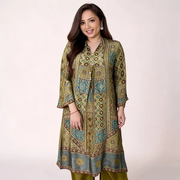 Mustard_Natural_Crepe_Ajrakh_Printed_Mirror_Work_Co-Ord_Set_For_Women