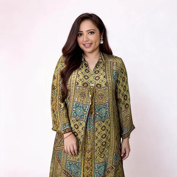 Mustard_Natural_Crepe_Ajrakh_Printed_Mirror_Work_Co-Ord_Set_For_Women
