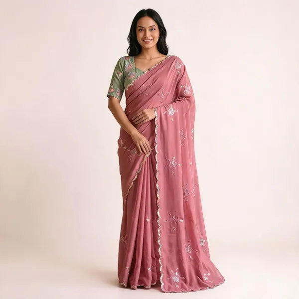 Dusty_Rose_Pink_Georgette_Floral_Embroidered_Sequin_Saree_For_Women