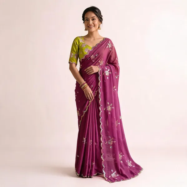 Magenta_Purple_Georgette_Floral_Embroidered_Sequin_Saree_For_Women