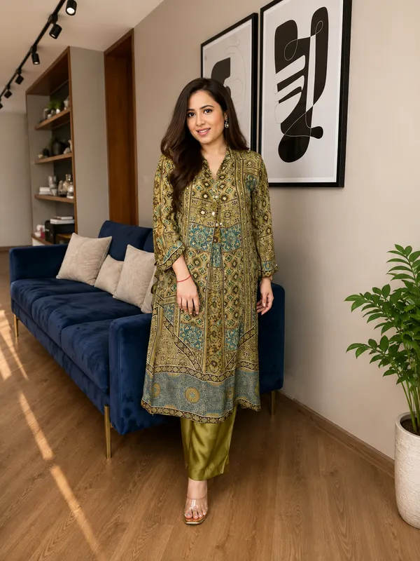 Mustard_Natural_Crepe_Ajrakh_Printed_Mirror_Work_Co-Ord_Set_For_Women