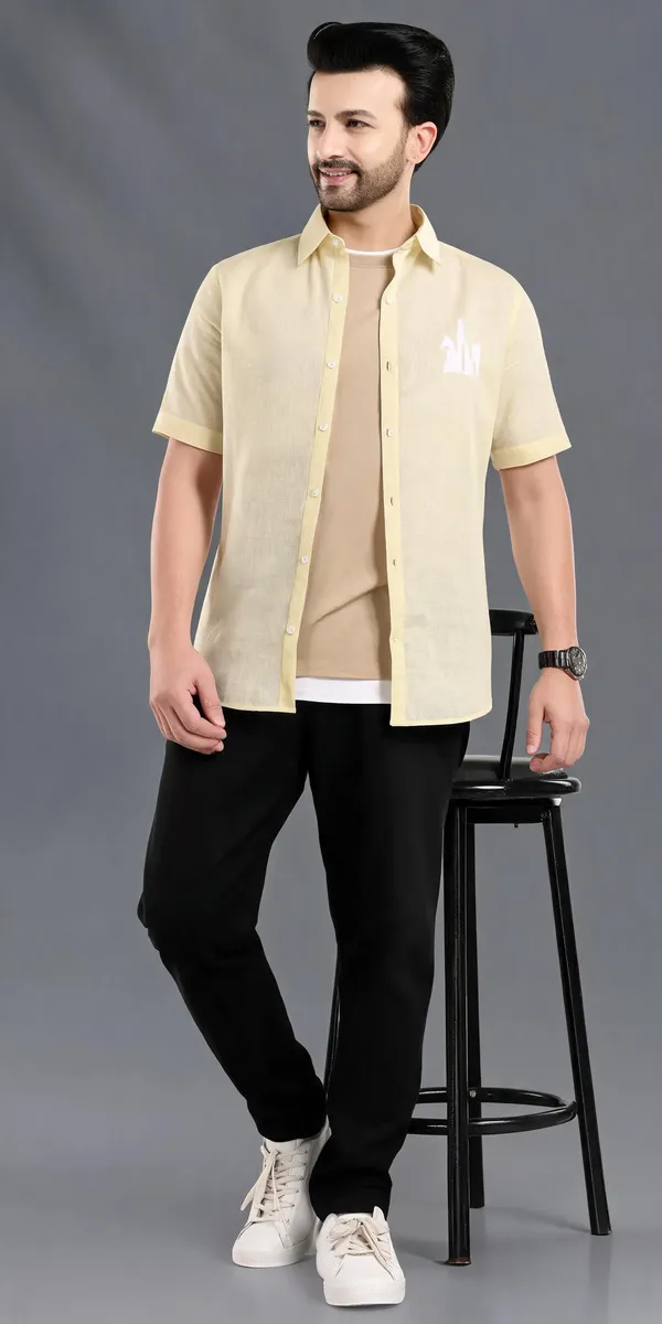 Yellow_Lyocell_Linen_Shirt_For_Men