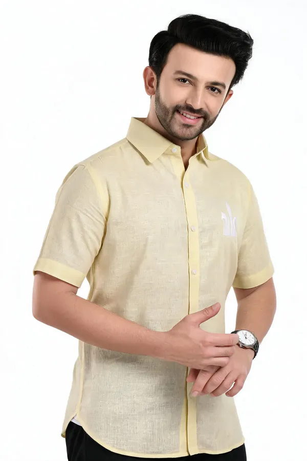 Yellow_Lyocell_Linen_Shirt_For_Men