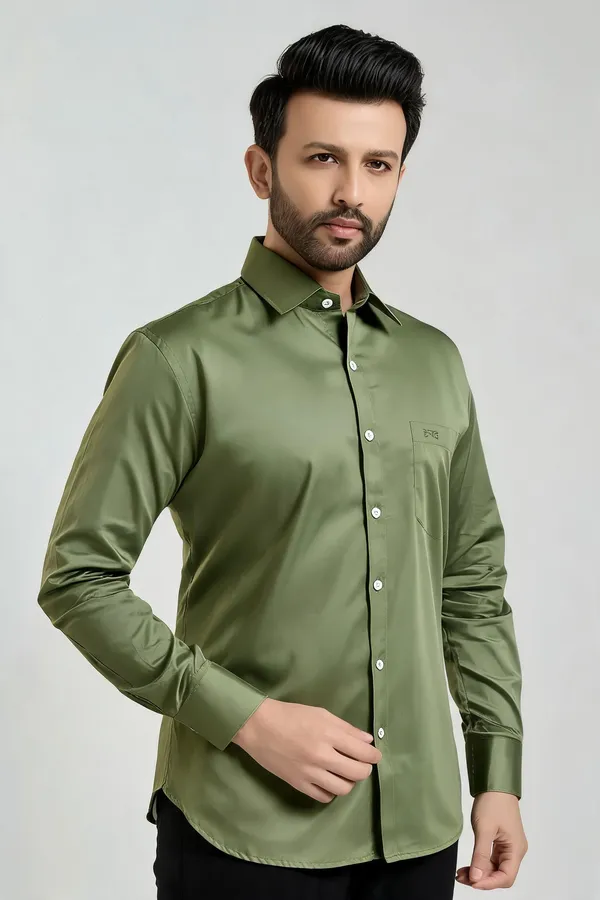 Olive_Green_Cotton_Satin_Shirt_For_Men