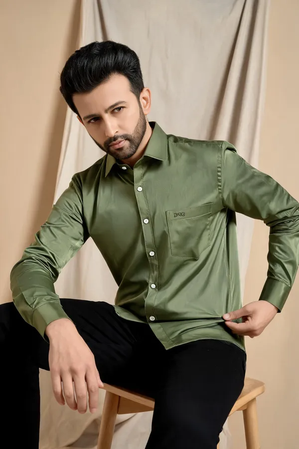Olive_Green_Cotton_Satin_Shirt_For_Men