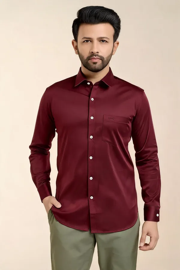 Maroon_Cotton_Satin_Shirt_For_Men