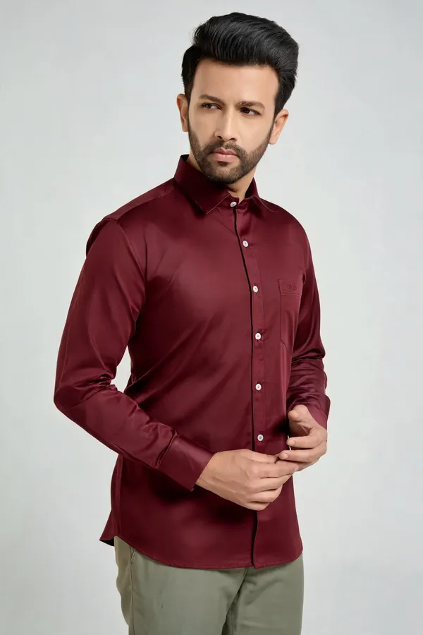 Maroon_Cotton_Satin_Shirt_For_Men
